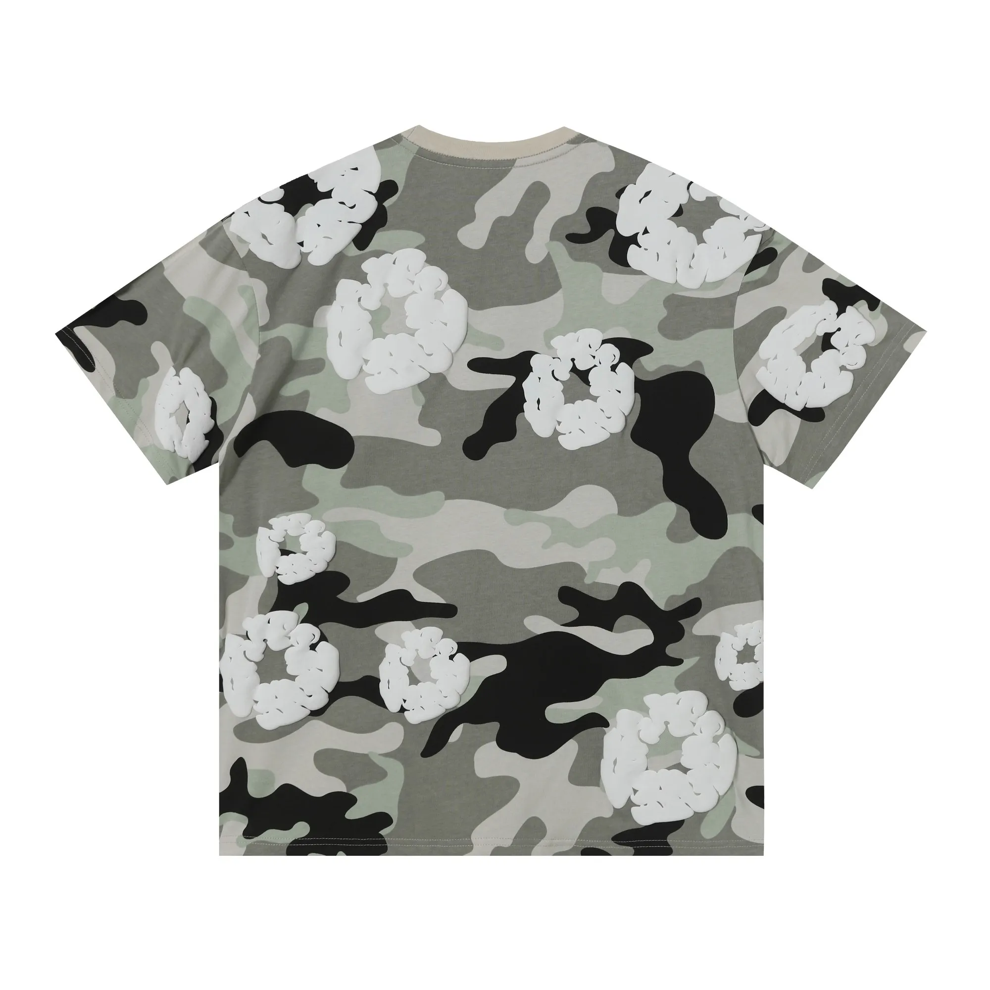 208# DENIM TEARS Kapok European and American trendy brand high quality foam flocking camouflage printed short-sleeved suit Color Camouflage blue Camouflage powder Camouflage gray Camouflage apricot Camouflage green Size S-XL